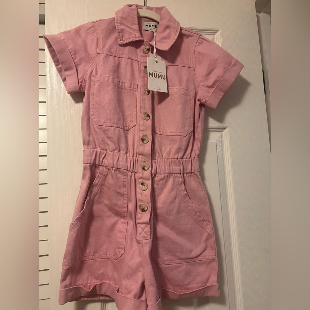 Show Me Your Mumu NEW WITH TAGS XS Cannon Romper in pink denim